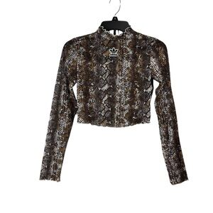 Adidas Originals Snake Print Mesh Top mock neck cropped long sleeve size XS